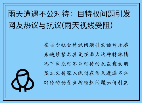 雨天遭遇不公对待：目特权问题引发网友热议与抗议(雨天视线受阻)