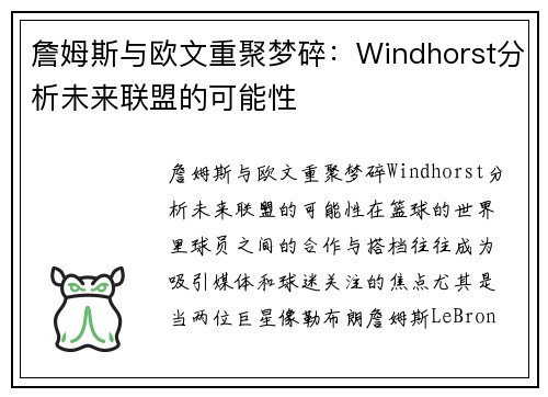 詹姆斯与欧文重聚梦碎：Windhorst分析未来联盟的可能性