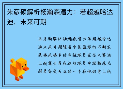 朱彦硕解析杨瀚森潜力：若超越哈达迪，未来可期