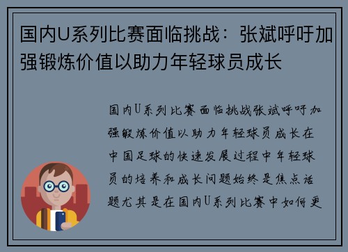 国内U系列比赛面临挑战：张斌呼吁加强锻炼价值以助力年轻球员成长