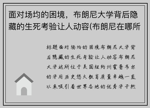 面对场均的困境，布朗尼大学背后隐藏的生死考验让人动容(布朗尼在哪所大学)